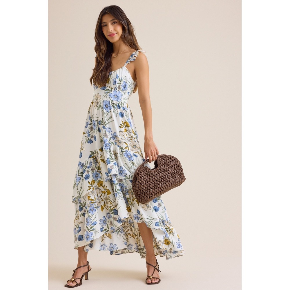 Altar'd State Floral Ruffle High Low Maxi Dress Tiered Size XL